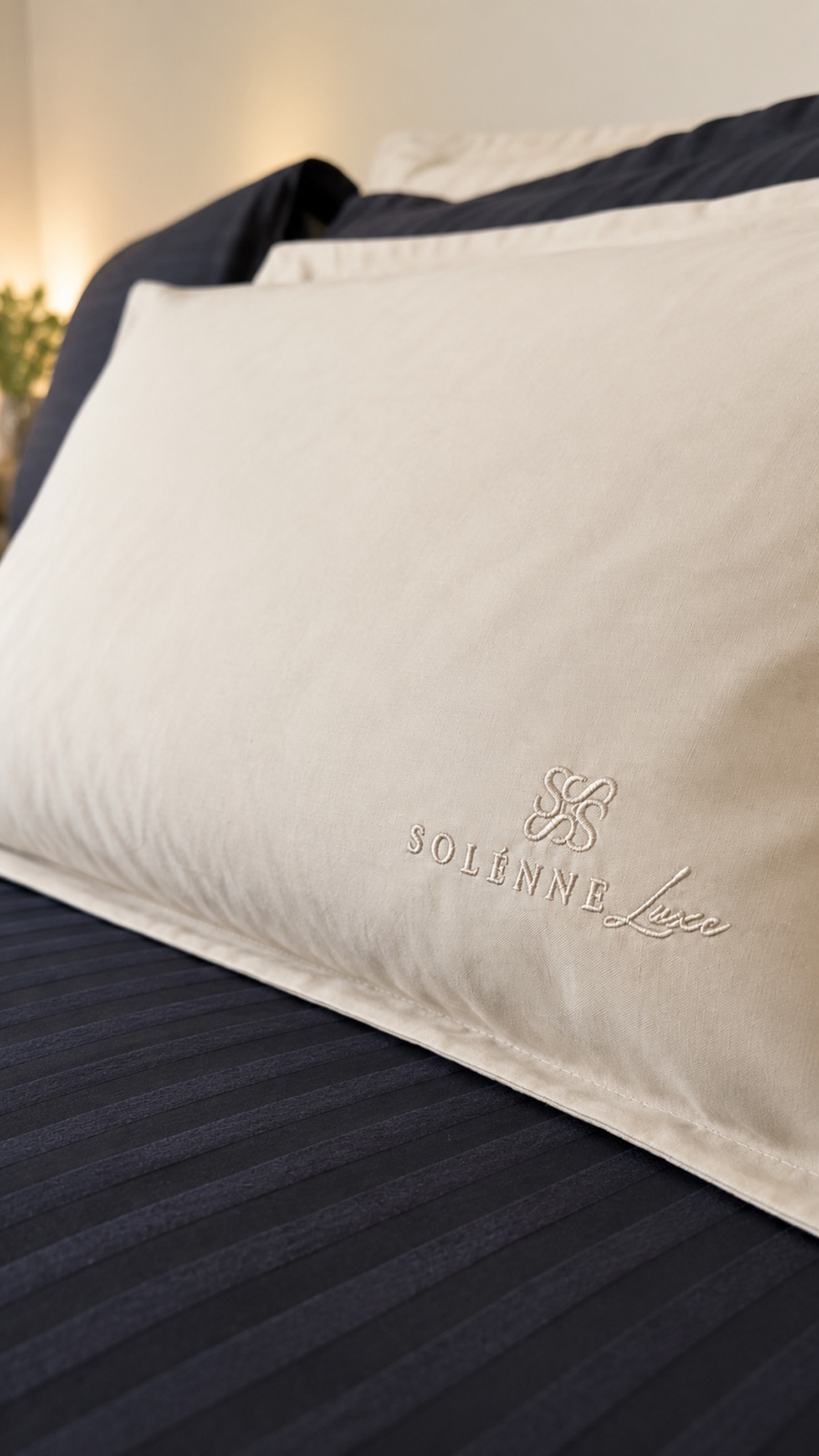 Solénne Luxe embroidered ivory linen